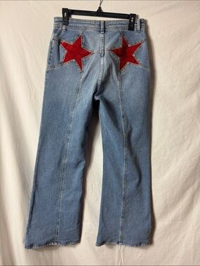 Free People Firecracker Denim Jeans with Red Star Patch Details